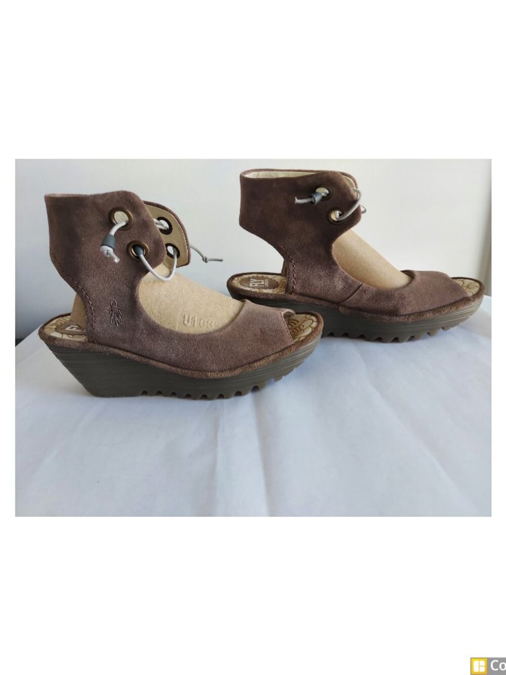 Fly London Yaffa Wedge Suede Sandal, Taupe, Size 39 European, 8 US